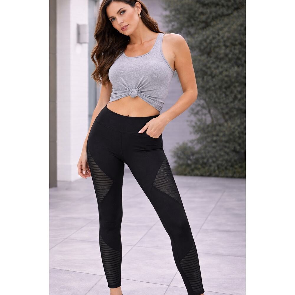 G by Guess Black Moto Leggings Mesh Panel Stretch Pants Size M
